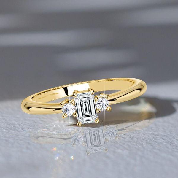 Baguette Cut Three Stone Ring, 18K Gold Plated Sterling Silver Travel Wedding Band