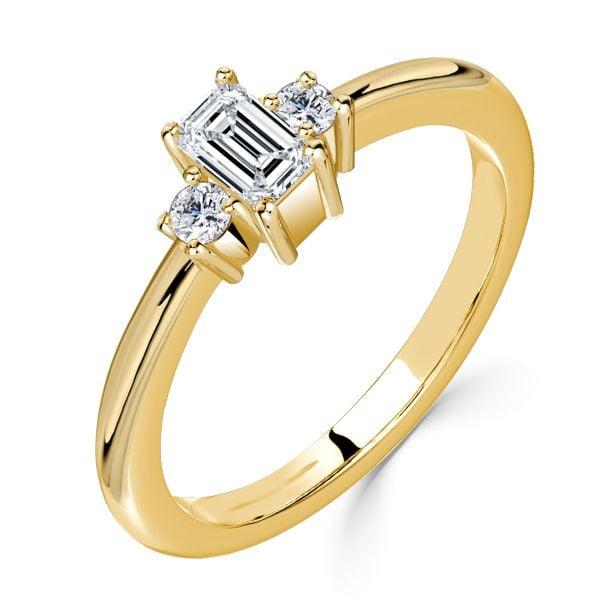 Baguette Cut Three Stone Ring, 18K Gold Plated Sterling Silver Travel Wedding Band