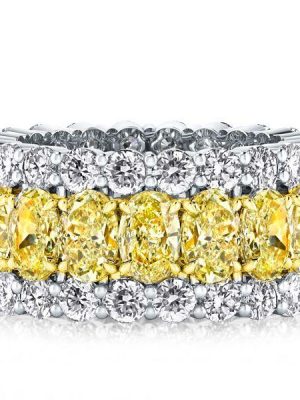 Two-Tone Sterling Silver Yellow Sapphire Oval Eternity Wedding Band