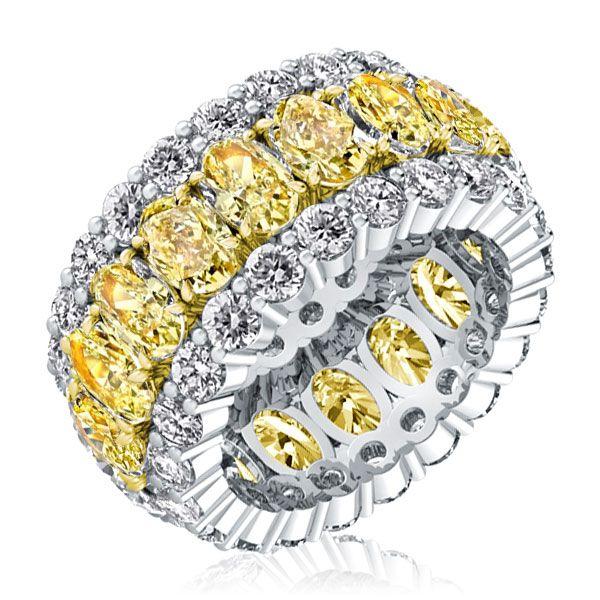 Two-Tone Sterling Silver Yellow Sapphire Oval Eternity Wedding Band
