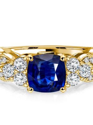 Blue Sapphire Cushion Cut Ring - 18K Gold Plated Sterling Silver