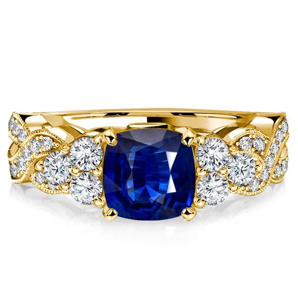 Blue Sapphire Cushion Cut Ring - 18K Gold Plated Sterling Silver