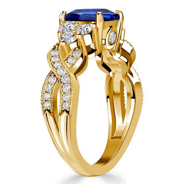 Blue Sapphire Cushion Cut Ring - 18K Gold Plated Sterling Silver