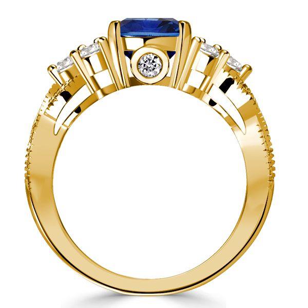 Blue Sapphire Cushion Cut Ring - 18K Gold Plated Sterling Silver