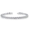 White Sapphire Cuff Bracelet - Round Cut Pave Sterling Silver, 7 Inch