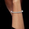 White Sapphire Cuff Bracelet - Round Cut Pave Sterling Silver, 7 Inch