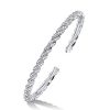 White Sapphire Cuff Bracelet - Round Cut Pave Sterling Silver, 7 Inch