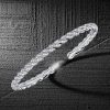 White Sapphire Cuff Bracelet - Round Cut Pave Sterling Silver, 7 Inch