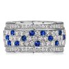 Blue & White Sapphire Eternity Band - Sterling Silver Pave Setting Ring