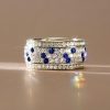 Blue & White Sapphire Eternity Band - Sterling Silver Pave Setting Ring