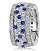 Blue & White Sapphire Eternity Band - Sterling Silver Pave Setting Ring