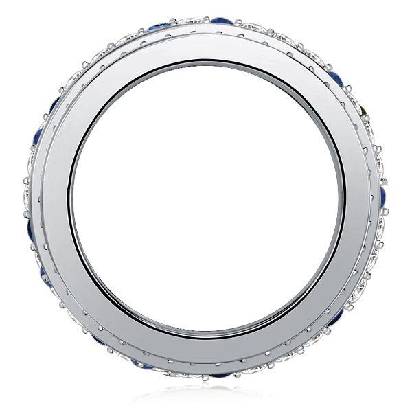 Blue & White Sapphire Eternity Band - Sterling Silver Pave Setting Ring