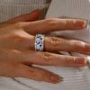 Blue & White Sapphire Eternity Band - Sterling Silver Pave Setting Ring