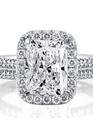 Double Row Radiant Created White Sapphire Engagement Ring in Sterling Silver