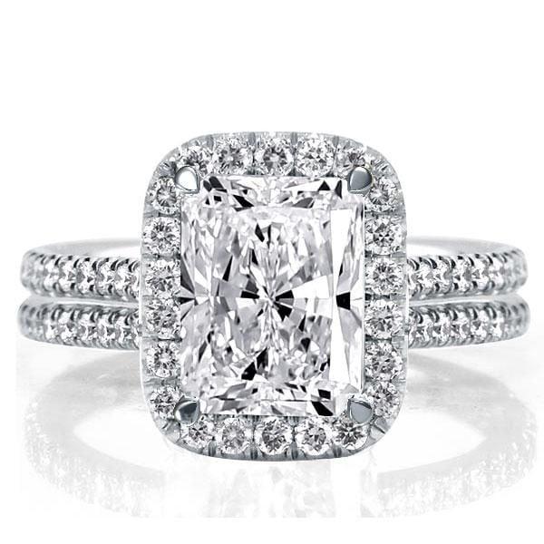 Double Row Radiant Created White Sapphire Engagement Ring in Sterling Silver