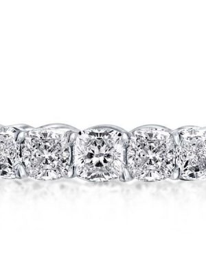 Cushion Cut White Sapphire Eternity Wedding Band - Sterling Silver