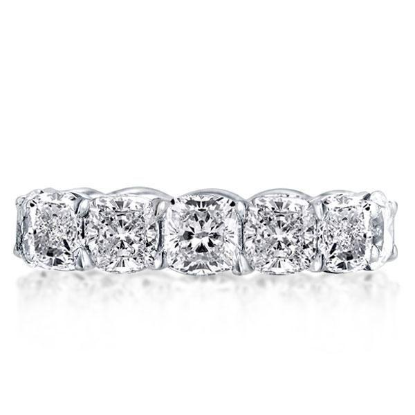 Cushion Cut White Sapphire Eternity Wedding Band - Sterling Silver