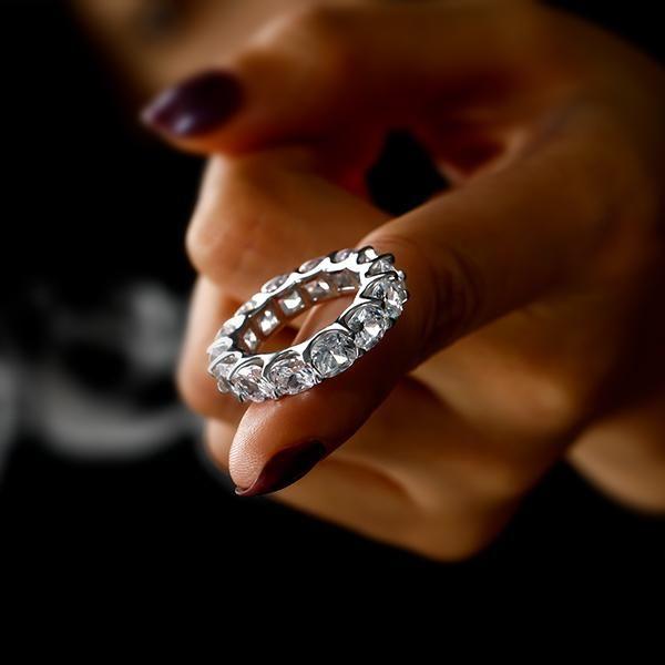 Cushion Cut White Sapphire Eternity Wedding Band - Sterling Silver