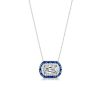 Halo Cushion Cut Created Sapphire Pendant Necklace in Rhodium Plated 925 Sterling Silver