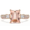 Emerald Cut Morganite Promise Ring in 18K Rose Gold Plated Sterling Silver