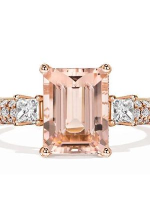 Emerald Cut Morganite Promise Ring in 18K Rose Gold Plated Sterling Silver