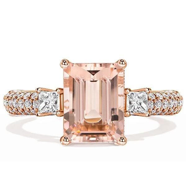 Emerald Cut Morganite Promise Ring in 18K Rose Gold Plated Sterling Silver
