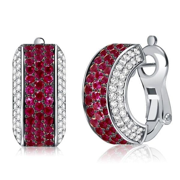 Two Tone Ruby Hoop Earrings for Women in Rhodium-Plated Sterling Silver
