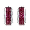 Two Tone Ruby Hoop Earrings for Women in Rhodium-Plated Sterling Silver