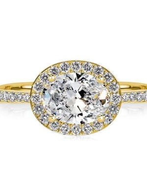 East West Oval Cut Halo Engagement Ring in Sterling Silver with 1.53 CTW Stones