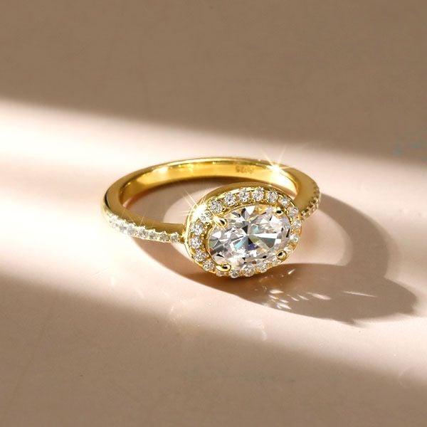East West Oval Cut Halo Engagement Ring in Sterling Silver with 1.53 CTW Stones