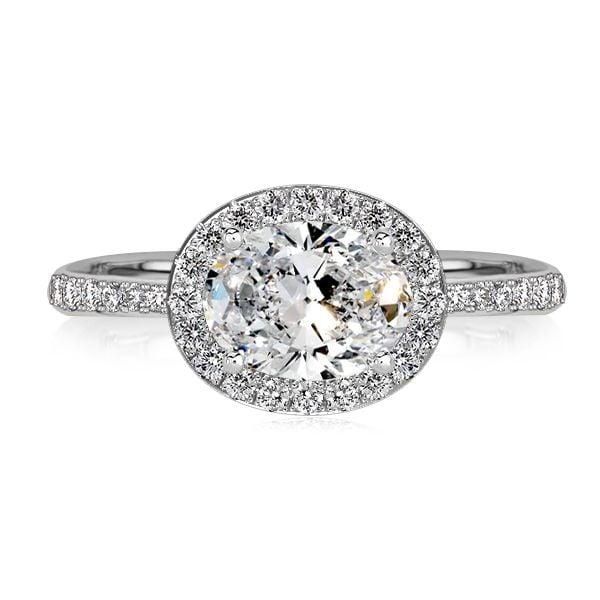 East West Oval Cut Halo Engagement Ring in Sterling Silver with 1.53 CTW Stones