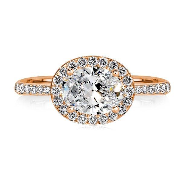 East West Oval Cut Halo Engagement Ring in Sterling Silver with 1.53 CTW Stones