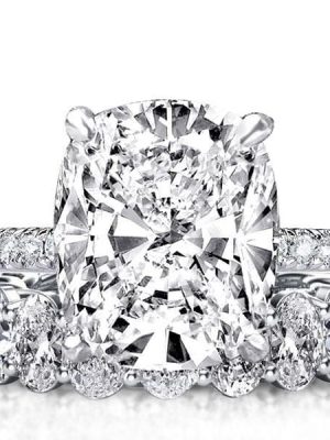 Classic Cushion Created White Sapphire Bridal Set in Sterling Silver