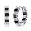 Emerald Cut Black & White Hoop Earrings - Sterling Silver