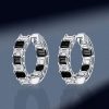 Emerald Cut Black & White Hoop Earrings - Sterling Silver