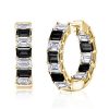 Emerald Cut Black & White Hoop Earrings - Sterling Silver