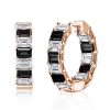 Emerald Cut Black & White Hoop Earrings - Sterling Silver