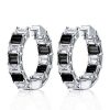 Emerald Cut Black & White Hoop Earrings - Sterling Silver