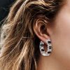 Emerald Cut Black & White Hoop Earrings - Sterling Silver