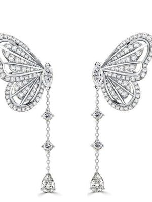 Sterling Silver Dancing Butterfly Drop Earrings with White Sapphire Accents