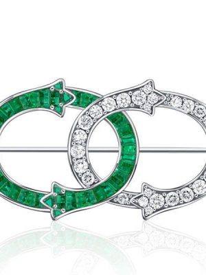 Emerald & Sapphire Intertwined Brooch - Antique Style Sterling Silver Plated