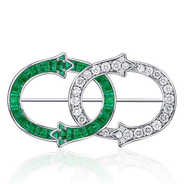 Emerald & Sapphire Intertwined Brooch - Antique Style Sterling Silver Plated