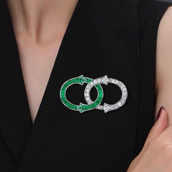 Emerald & Sapphire Intertwined Brooch - Antique Style Sterling Silver Plated