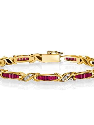 Vintage Style Emerald Cut Ruby Tennis Bracelet - 18K Gold Plated Sterling Silver