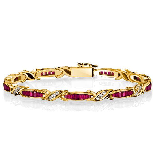 Vintage Style Emerald Cut Ruby Tennis Bracelet - 18K Gold Plated Sterling Silver