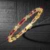 Vintage Style Emerald Cut Ruby Tennis Bracelet - 18K Gold Plated Sterling Silver