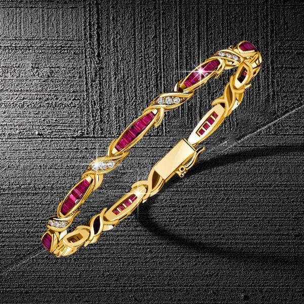 Vintage Style Emerald Cut Ruby Tennis Bracelet - 18K Gold Plated Sterling Silver