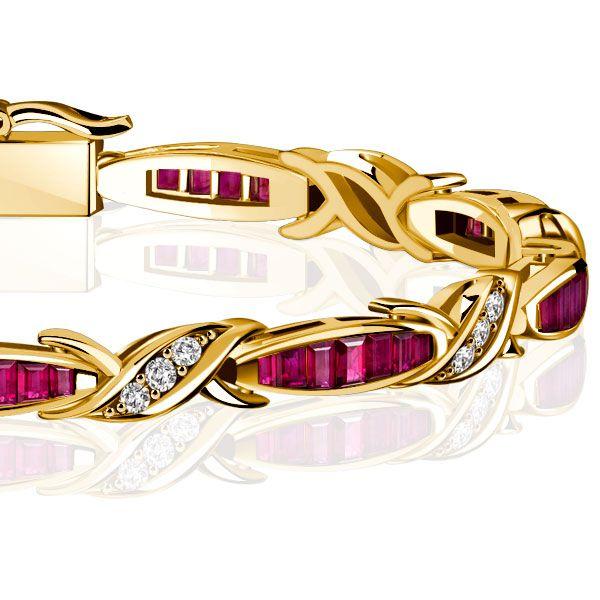 Vintage Style Emerald Cut Ruby Tennis Bracelet - 18K Gold Plated Sterling Silver
