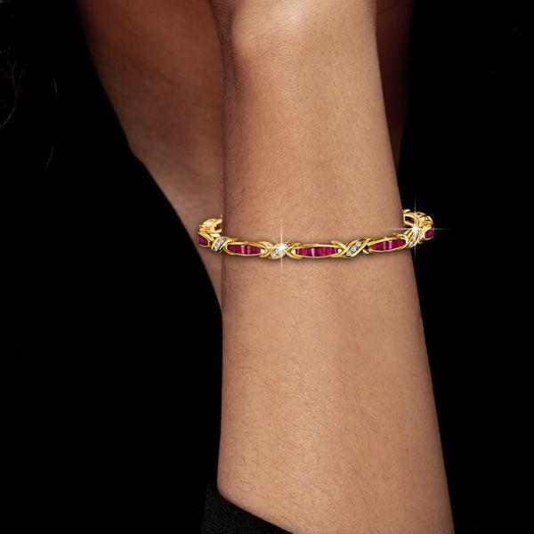 Vintage Style Emerald Cut Ruby Tennis Bracelet - 18K Gold Plated Sterling Silver
