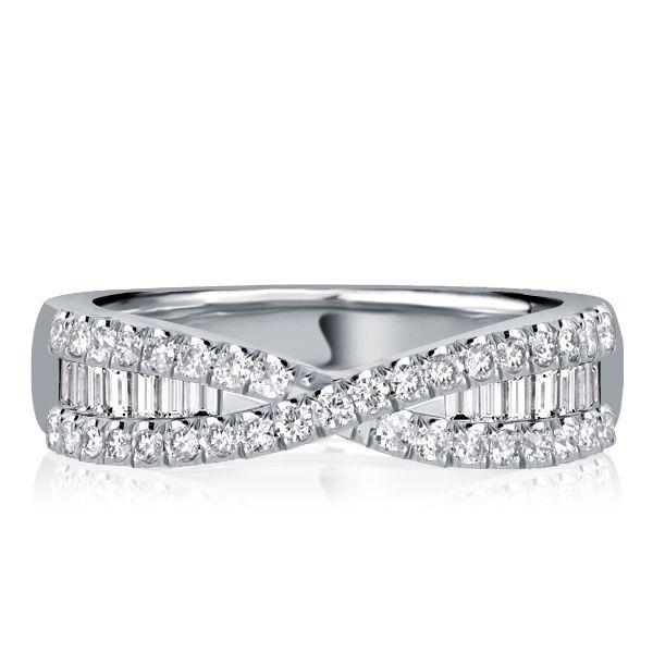 Criss Cross Baguette Sterling Silver Wedding Band - 0.95 CT. TW.